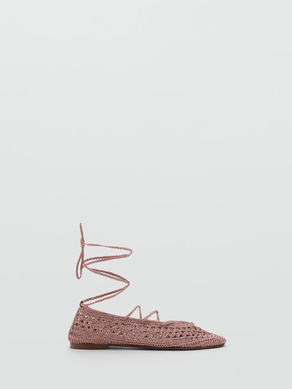 Mango Crochet Wrap Ballet Flat in Dusty Pink - Picture 1 of 3